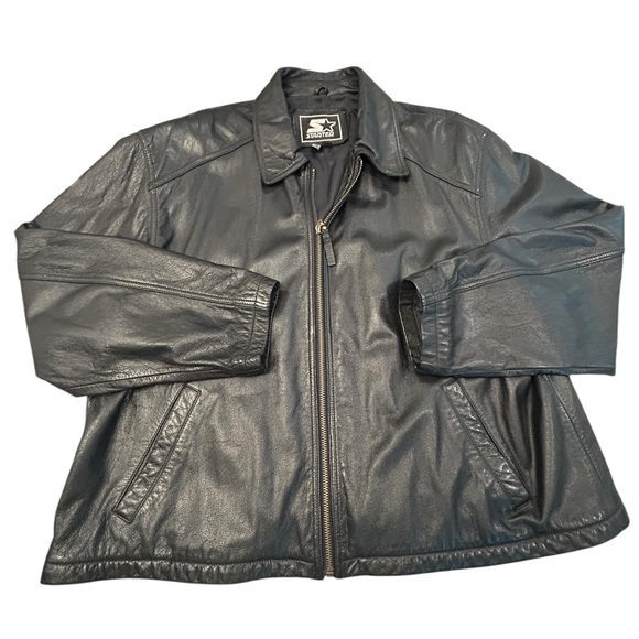 Starter Vintage Black Leather Bomber Jacket 90’s‎ Y2K XL Men’s
